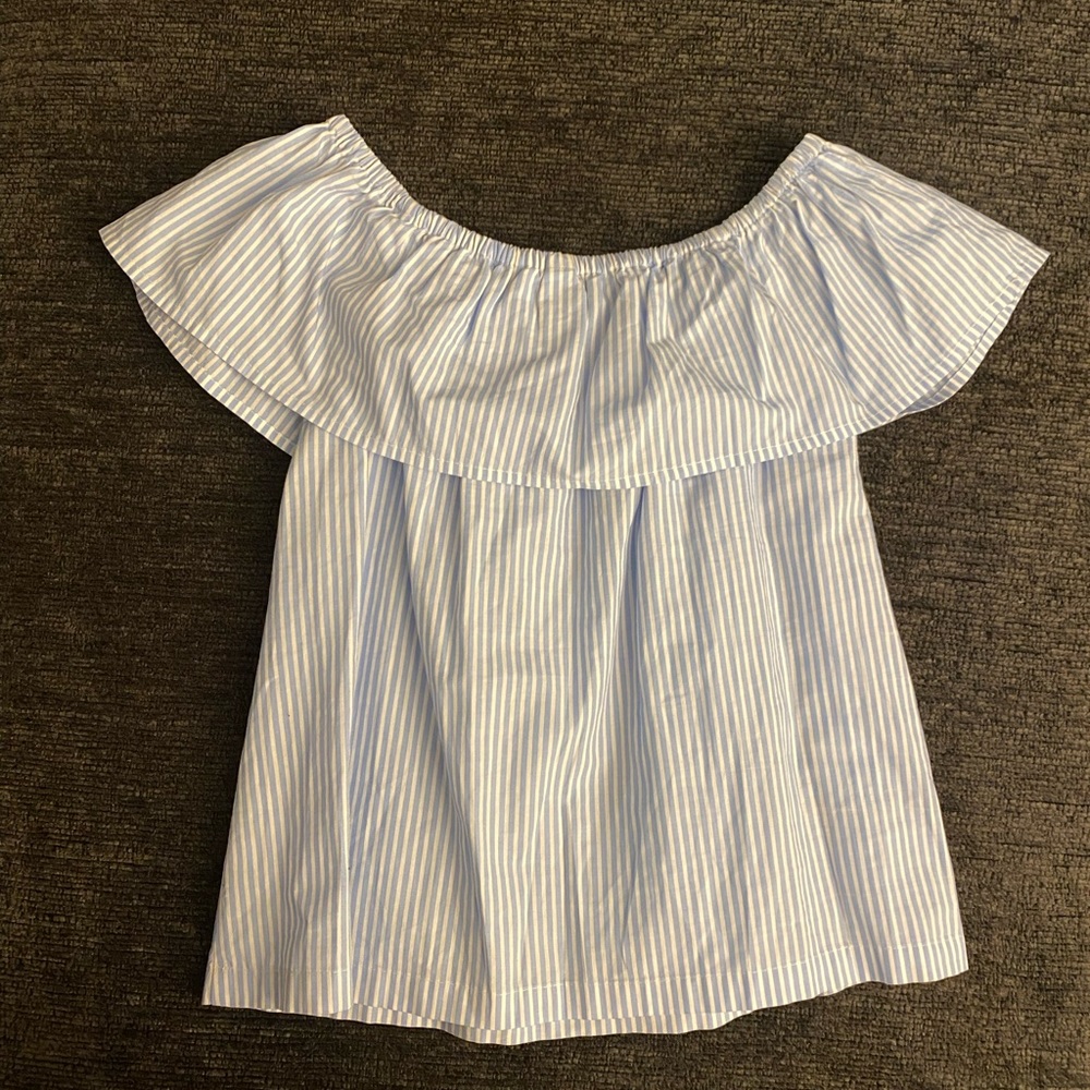 White and Blue Striped off the shoulder top